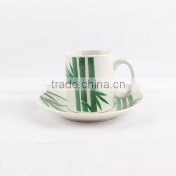 Beautiful tea cup and saucer set glazed bamboo decal porcelain