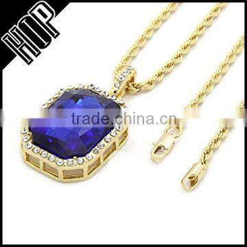 Men 14k Gold Plated Iced Out Crystal Octagon Pendant Necklace