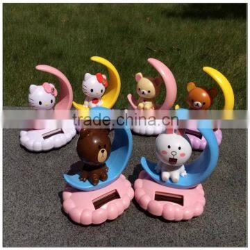 Solar moon animal cartoon figure bobble head toys/solar powered bobble head/cartoon solar toys manufacturer for car decoration