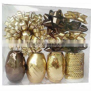 Gold Brown Christmas Party Decorations Poly Ribbon Bow Accessary Pack