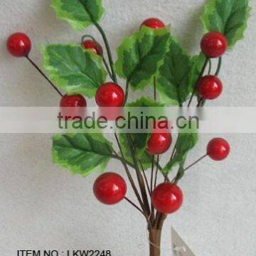 wholesale high quality artificial holly leaf and diy foam red berry pick 9" branches pick decoration in christmas