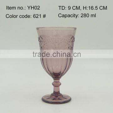 Press Wine Goblet,Hiball,DOF, Sundae Cup Color Glass in Purple With Sakura Design Embossed photo-4