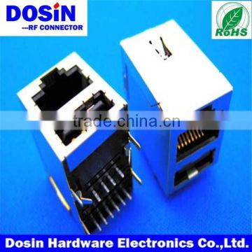 usb port RJ45 connector, modular connector for pcb mount with LED and EMI