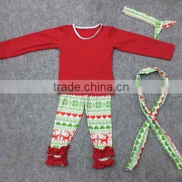 2015 china yiwu koya christmas deer boutique girls adorable clothing set with scarf and headband persnickety remake clothing set