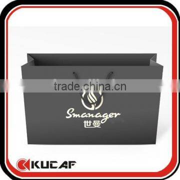 Fashion high end silver logo black color paper shopping bag