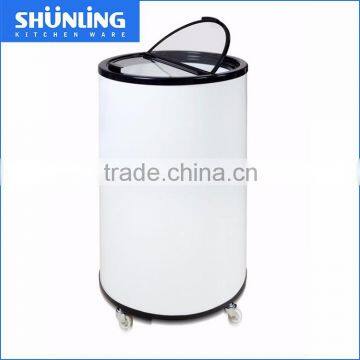 Promotional party round barrel beverage cooler with wheels
