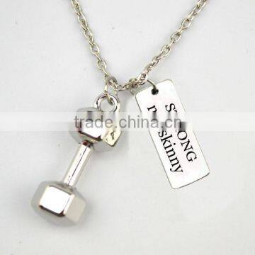 Dumbbell And Strong not Skinny Charms Sport Fitness Weightlifting Gym Necklace