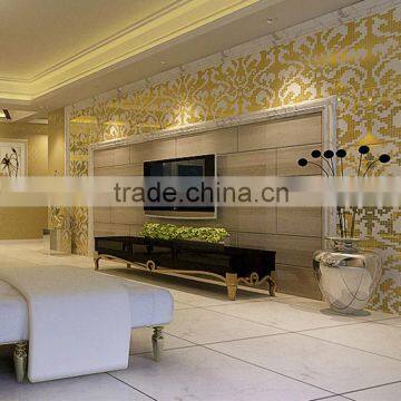 LJ JY-P-D03 Glass Gold Leaf Mosaic Tile TV Backsplash for Bedroom Wall