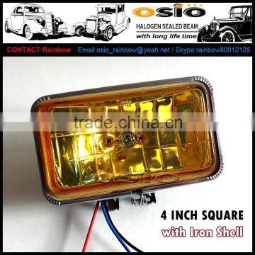 4 inch Square Yellow Fog Light Auto H4 Halogen sealed beam with Shell