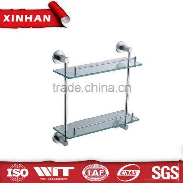 Contemporary styled, wall mounted double glass shelf