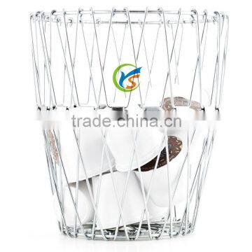 Small Galvanized Stainless Steel Folding Wire Basket, Silver