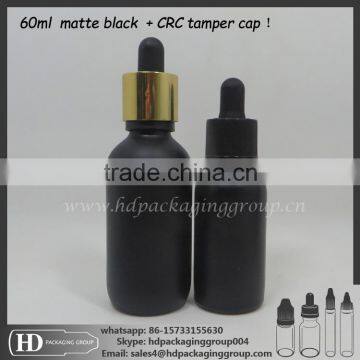 trade assurance wholesalers 60ml Matte black eliquid glass bottles 2oz e-cig dropper bottle