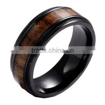 KOA wood inlay black titanium wedding bands