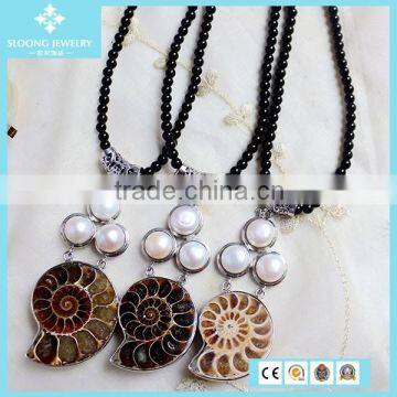 Fashion Silver Gemstone Natural Agate Snail Fossils Pendant Jewelry Wholesale 2015