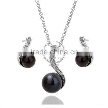 18KRG Platinum Plated Black Pearl Pendant Charm DIY Supplies Earrings and Necklace Jewelry Set PS034