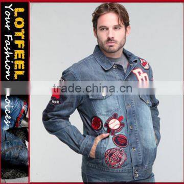 High quality patch denim jeans jacket blue Suppliers and Manufacturers(LOTJ310)