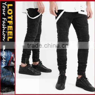 Destroyed biker denim jogger black wash man biker jogger jeans jeans for men black biker jeans(lotbike067)