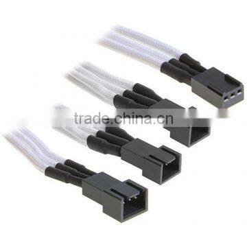 Y-cable 3 x 3 Pin Fan Adapter Wire Sleeved Cable 60cm White photo-2