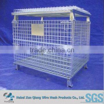 Galvanized Wire Steel Cage Folding Metal Storage Crate With Wheels photo-2