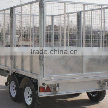 fully hot deep galvanized tipping trailer 2 Ton ,dump wagon, tandem axles with battary oil tank and wire mesh fence