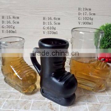 Haonai wholesale stocked funny boot shaped beer glass mug