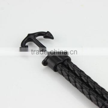 Unisex Fashion Braided Leather Cord Wrap Antique Anchor Bracelets photo-4