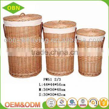 Customized Cheap Handwoven Unique Round Folding Brown Wicker Laundry Basket With Cover photo-5
