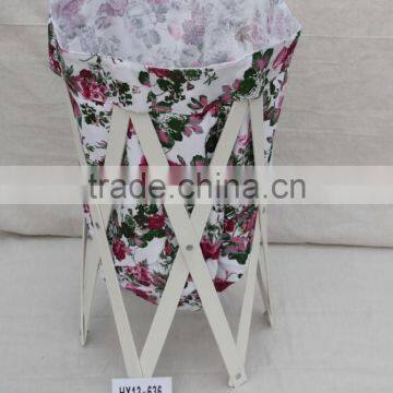 White Paint Wood Frame Collapsible Laundry Hamper/Basket