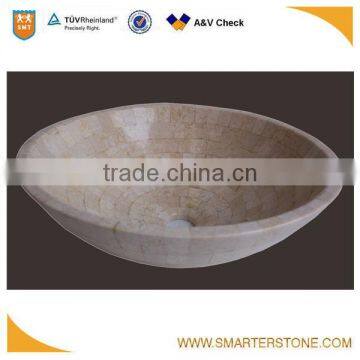 cheap Chinese cream travertine mosaic basin stone basin for decorating