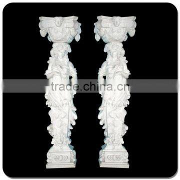 Roman Art Pillar Ionic Cap Marble Stone Column With Girl Statue photo-2