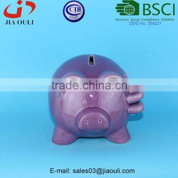 BSCI Audit Factory Popular Sale Child Cherish Large Ceramic Piggy Bank Toy Bank Light Purple