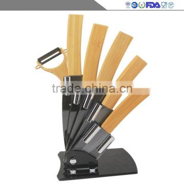 High-grade bamboo handle sharp durable environmental protection kitchen household black knife sets of ceramics