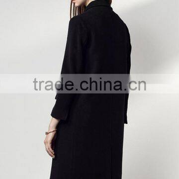 Women Wool Coat Double Breasted Peacoat Fall Winter Solid Color Trench Coat Back Split Black Lady Swing Long Coats Plus Size photo-4