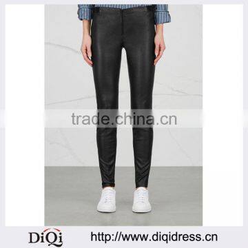 Wholesale Women Apparel Unfinished Cuffs Black Leather Legging Trousers(DQE0345P)