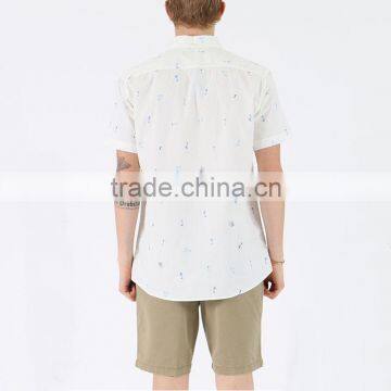 New Fashion Custom Button up Short Sleeve White Printed Shirts for Men photo-3