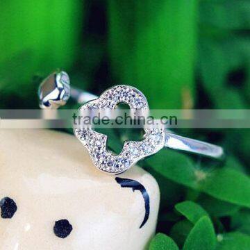 Spritual Charm Accessory Lucky Clover Design Top Zircon Diamond Sterling 925 Silver Open Ring photo-2
