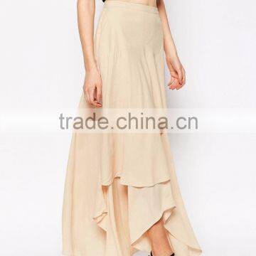 Women Summer Wear Beach Wear Asymmetrical Design Lvory Floaty Maxi Chiffon Skirt With Layers photo-5