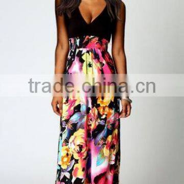 2016 NEW Fashion Print Floral Dress Deep V-neck Sleeveless Maxi Dress photo-4