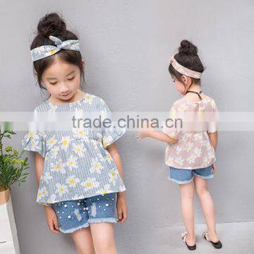 S17356A New Girls Printed Flower Blouse Casual Short Sleeved Children Blouse photo-2