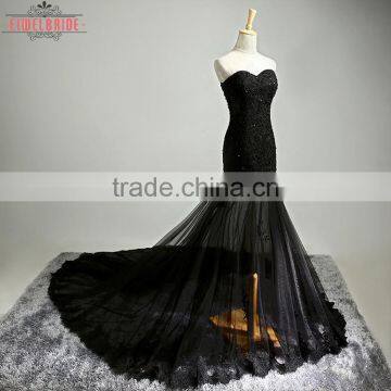 Long Floor-length Black Mermaid Wedding Dresses/Backless Wedding Dress