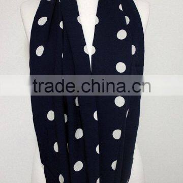White on Navy Blue Polka Infinity Scarf, Circle Scarf, Loop Scarf, Scarves, Spring - Fall - Winter Fashion photo-3