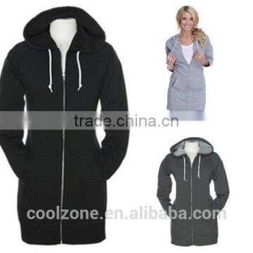 Hot selling zip up women longling hoodie wholesale women plain hoodies and sweatshirts 2016