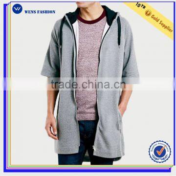 Custom Latest Design Mens Half Short Sleeve Hooded Sweater Long Style