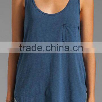 Front Breast Pocket Slub Jersey Boyfriend Casual Tank Tank for Girls photo-3