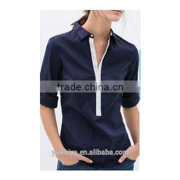 new fashion slim fit wide open collar casual long sleeve women blouse wholesale