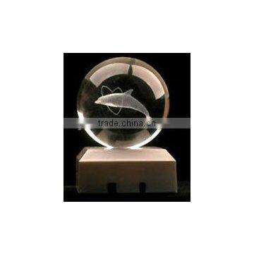Custom 3D laser engraving crystal ball with Dolphin design gift