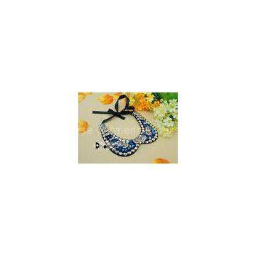 Stylish Detachable Blue Crystal Beaded Collar Necklace With Bottons