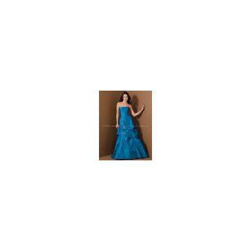 Taffeta material hand made strapless ruched bridesmaid dress