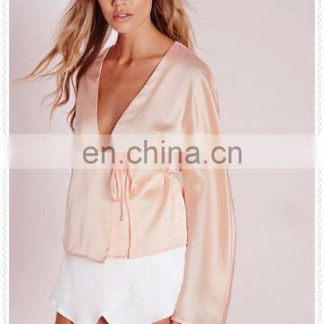 New Arrival Lady Fancy Satin Blouse Sexy Designs Wholesale photo-5
