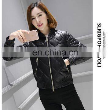 Ladies' Winter Genuine Leather Jacket quilted PU Leather Jacket bomerJacket Blazer